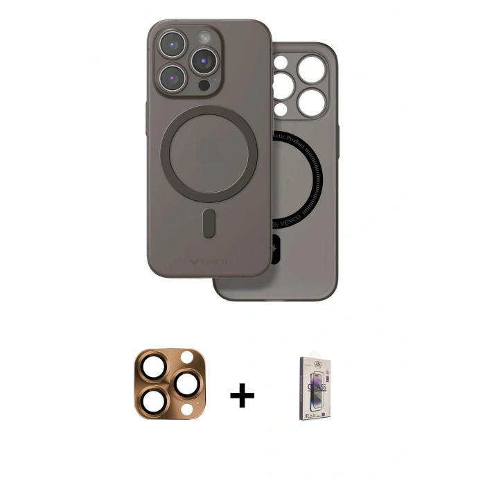 MARSİLYAN™- iPhone 16 Pro Max Kılıf Çekirdek Klasik - Siyah Bilvis 3D Cam Ekran Koruyucu + Pers Alüminyum Kamera Lens - CLTM