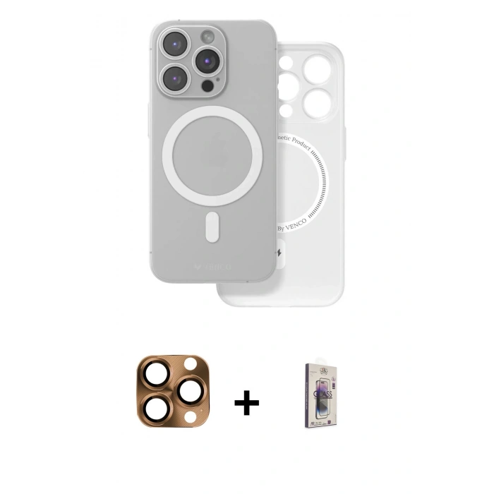 MARSİLYAN™- iPhone 16 Pro Max Kılıf Çekirdek Klasik - Siyah Bilvis 3D Cam Ekran Koruyucu + Pers Alüminyum Kamera Lens - CLTM