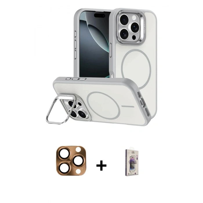 MARSİLYAN™- iPhone 16 Pro Max Kılıf Çekirdek Klasik - Siyah Bilvis 3D Cam Ekran Koruyucu + Çöl Titanyum Pers Alüminyum Kamera Lens