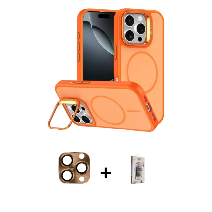 MARSİLYAN™- iPhone 16 Pro Max Kılıf Çekirdek Klasik - Siyah Bilvis 3D Cam Ekran Koruyucu + Çöl Titanyum Pers Alüminyum Kamera Lens