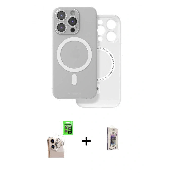 MARSİLYAN™- iPhone 16 Pro Max Kılıf Çekirdek Klasik - Siyah Bilvis 3D Cam Ekran Koruyucu + Raze Metal Kamera Lens - NLGY