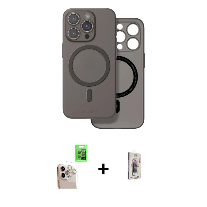 MARSİLYAN™- iPhone 16 Pro Max Kılıf Çekirdek Klasik - Siyah Bilvis 3D Cam Ekran Koruyucu + Raze Metal Kamera Lens - NLGY