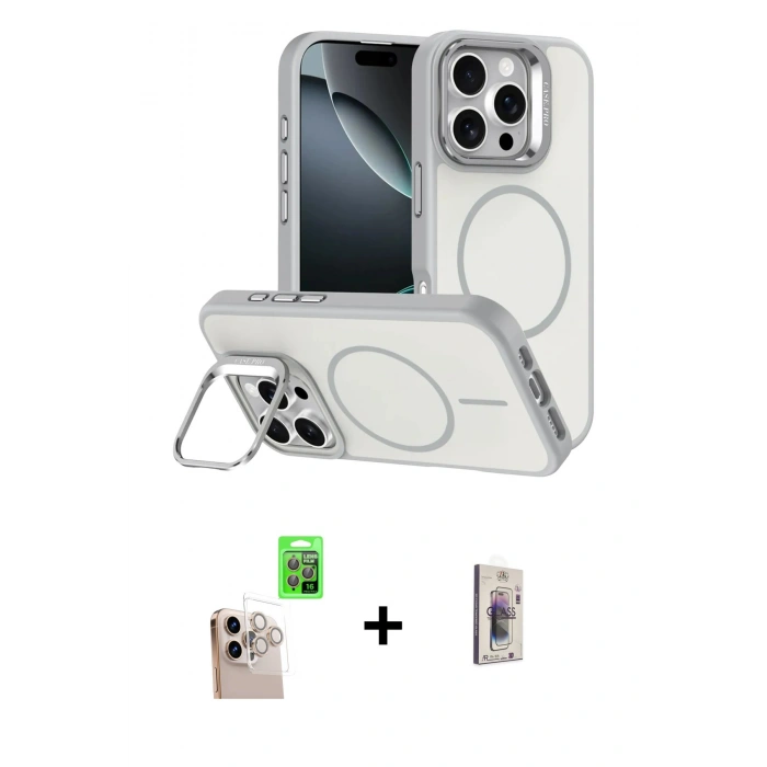 MARSİLYAN™- iPhone 16 Pro Max Kılıf Çekirdek Klasik - Siyah Bilvis 3D Cam Ekran Koruyucu + Raze Metal Kamera Lens - NLGY
