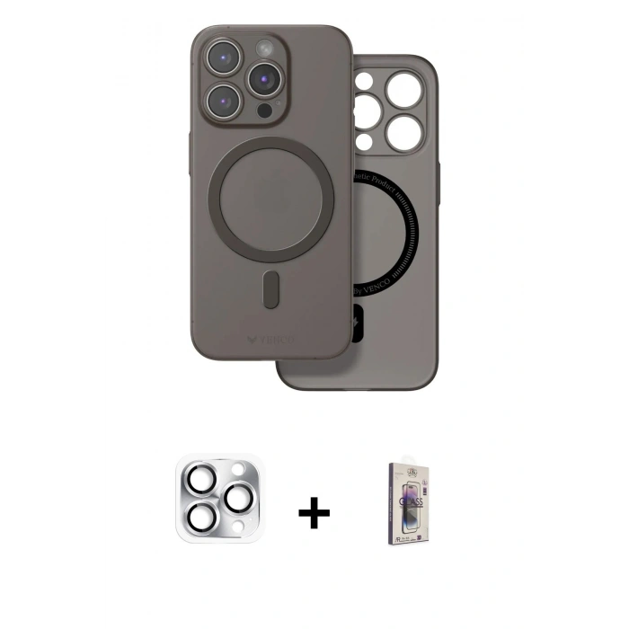 MARSİLYAN™- iPhone 16 Pro Max Kılıf Çekirdek Klasik - Siyah Bilvis 3D Cam Ekran Koruyucu + Pers Alüminyum Kamera Lens - GS