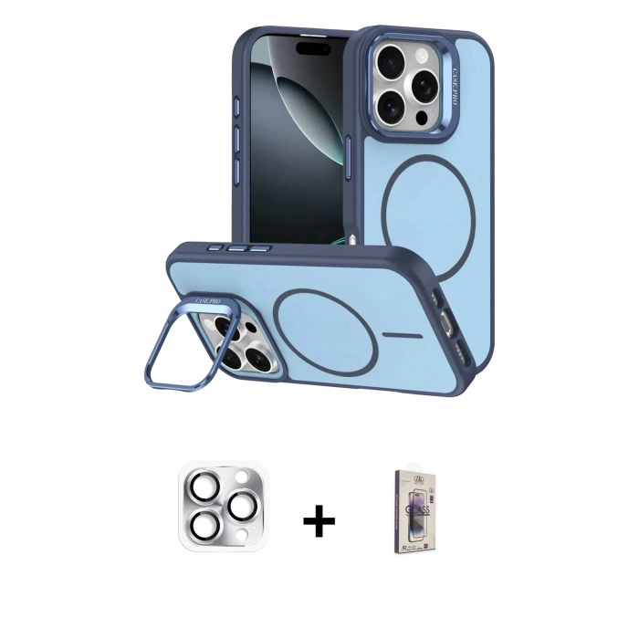 MARSİLYAN™- iPhone 16 Pro Max Kılıf Çekirdek Klasik - Siyah Bilvis 3D Cam Ekran Koruyucu + Pers Alüminyum Kamera Lens - GS