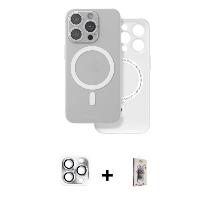 MARSİLYAN™- iPhone 16 Pro Max Kılıf Çekirdek Klasik - Siyah Bilvis 3D Cam Ekran Koruyucu + Pers Alüminyum Kamera Lens - GS