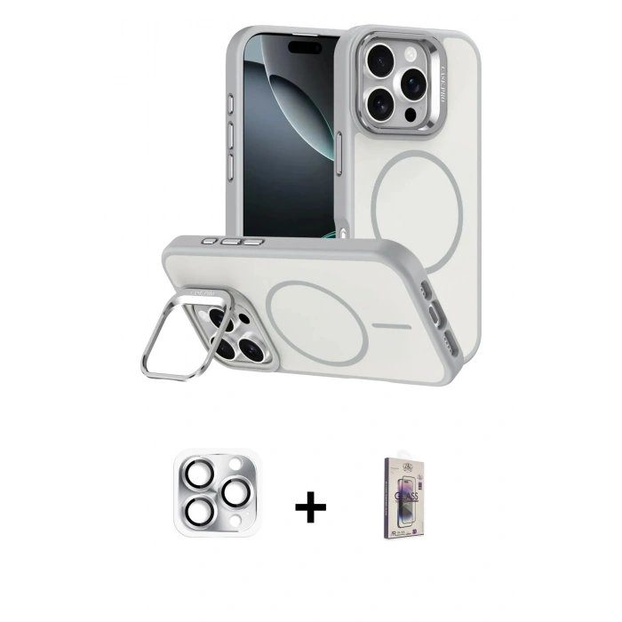 MARSİLYAN™- iPhone 16 Pro Max Kılıf Çekirdek Klasik - Siyah Bilvis 3D Cam Ekran Koruyucu + Pers Alüminyum Kamera Lens - GS