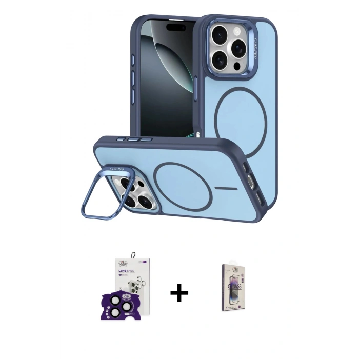 MARSİLYAN™- iPhone 16 Pro Max Kılıf Çekirdek Klasik - Siyah Bilvis 3D Cam Ekran Koruyucu + Siyah Bilvis Titan Kamera Lens