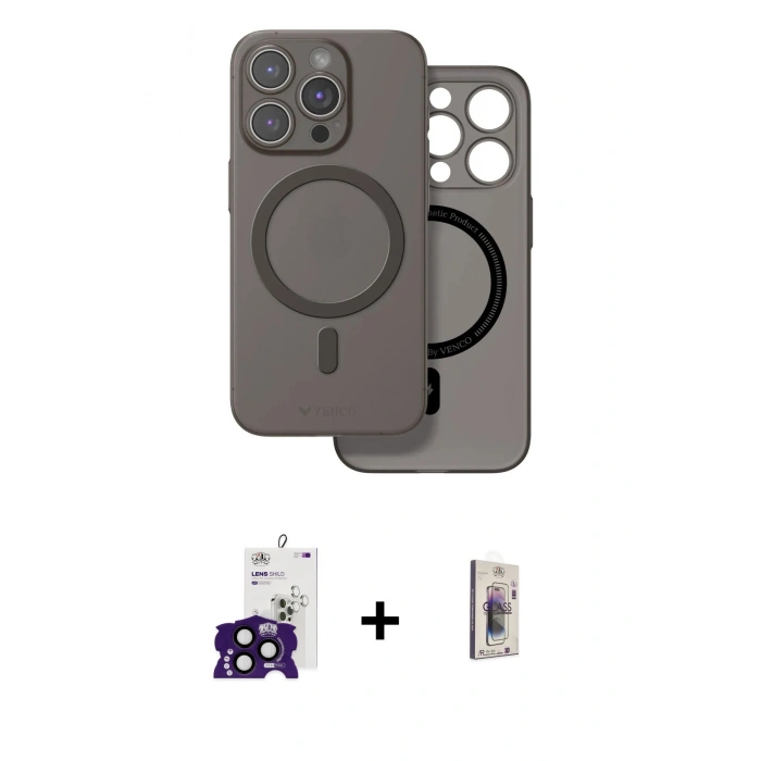MARSİLYAN™- iPhone 16 Pro Max Kılıf Çekirdek Klasik - Siyah Bilvis 3D Cam Ekran Koruyucu + Bilvis Titan Kamera Lens - SH