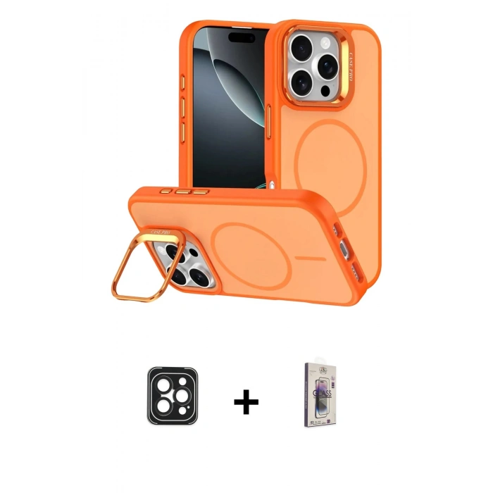 MARSİLYAN™- iPhone 16 Pro Max Kılıf Çekirdek Klasik - Siyah Bilvis 3D Cam Ekran Koruyucu + PVD Metal Kamera Lens - SH