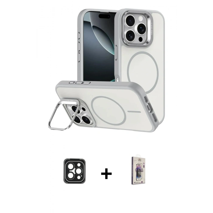 MARSİLYAN™- iPhone 16 Pro Max Kılıf Çekirdek Klasik - Siyah Bilvis 3D Cam Ekran Koruyucu + PVD Metal Kamera Lens - SH