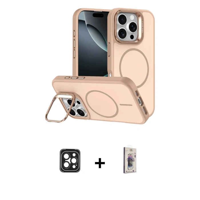 MARSİLYAN™- iPhone 16 Pro Max Kılıf Çekirdek Klasik - Siyah Bilvis 3D Cam Ekran Koruyucu + PVD Metal Kamera Lens - SH