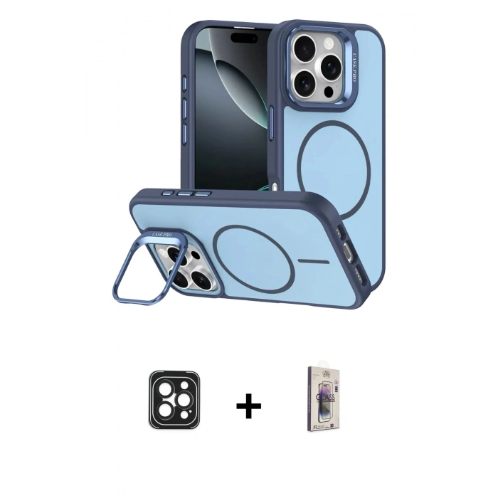 MARSİLYAN™- iPhone 16 Pro Max Kılıf Çekirdek Klasik - Siyah Bilvis 3D Cam Ekran Koruyucu + PVD Metal Kamera Lens - SH