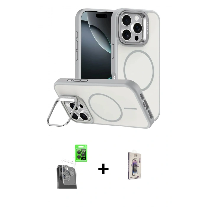 MARSİLYAN™- iPhone 16 Pro Max Kılıf Çekirdek Klasik - Siyah Bilvis 3D Cam Ekran Koruyucu + Raze Metal Kamera Lens - SH