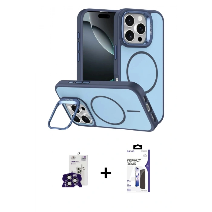 MARSİLYAN™- iPhone 16 Pro Max Kılıf Çekirdek Klasik - Siyah Bilvis 3X AR Hayalet Cam Ekran Koruyucu + Bilvis Titan Kamera Lens - TMGI