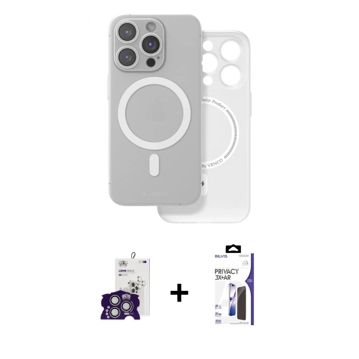 MARSİLYAN™- iPhone 16 Pro Max Kılıf Çekirdek Klasik - Siyah Bilvis 3X AR Hayalet Cam Ekran Koruyucu + Bilvis Titan Kamera Lens - GS