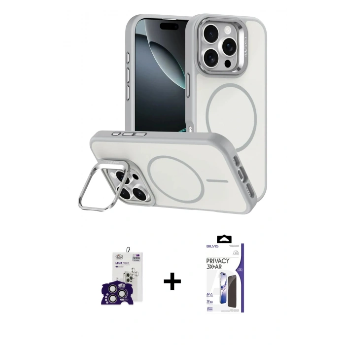 MARSİLYAN™- iPhone 16 Pro Max Kılıf Çekirdek Klasik - Siyah Bilvis 3X AR Hayalet Cam Ekran Koruyucu + Bilvis Titan Kamera Lens - TMGI