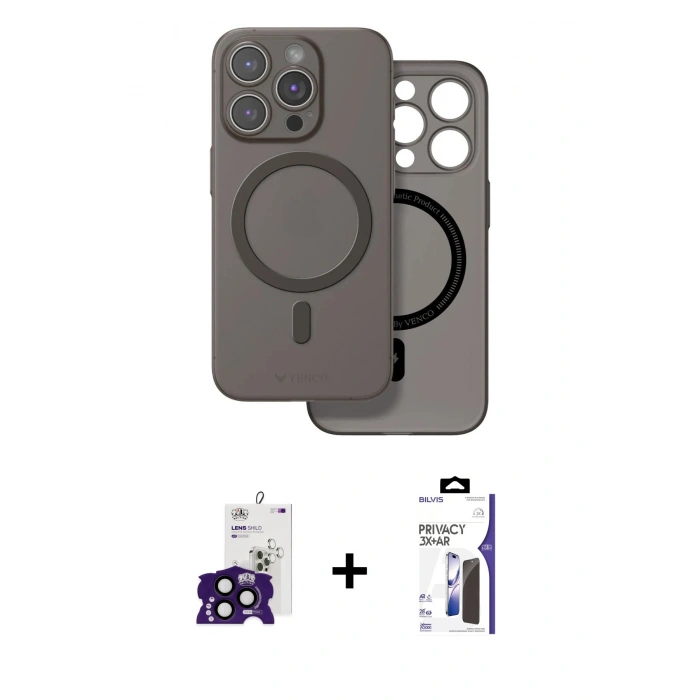 MARSİLYAN™- iPhone 16 Pro Max Kılıf Çekirdek Klasik - Siyah Bilvis 3X AR Hayalet Cam Ekran Koruyucu + Bilvis Titan Kamera Lens - SH