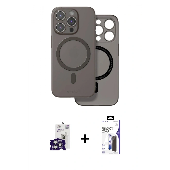 MARSİLYAN™- iPhone 16 Pro Max Kılıf Çekirdek Klasik - Siyah Bilvis 3X AR Hayalet Cam Ekran Koruyucu + Bilvis Titan Kamera Lens - TMGI