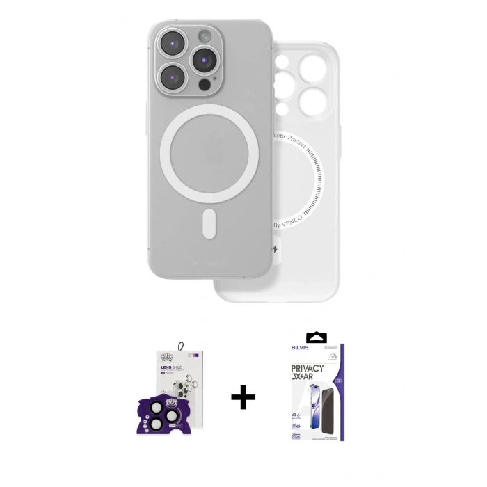 MARSİLYAN™- iPhone 16 Pro Max Kılıf Çekirdek Klasik - Siyah Bilvis 3X AR Hayalet Cam Ekran Koruyucu + Bilvis Titan Kamera Lens - SH