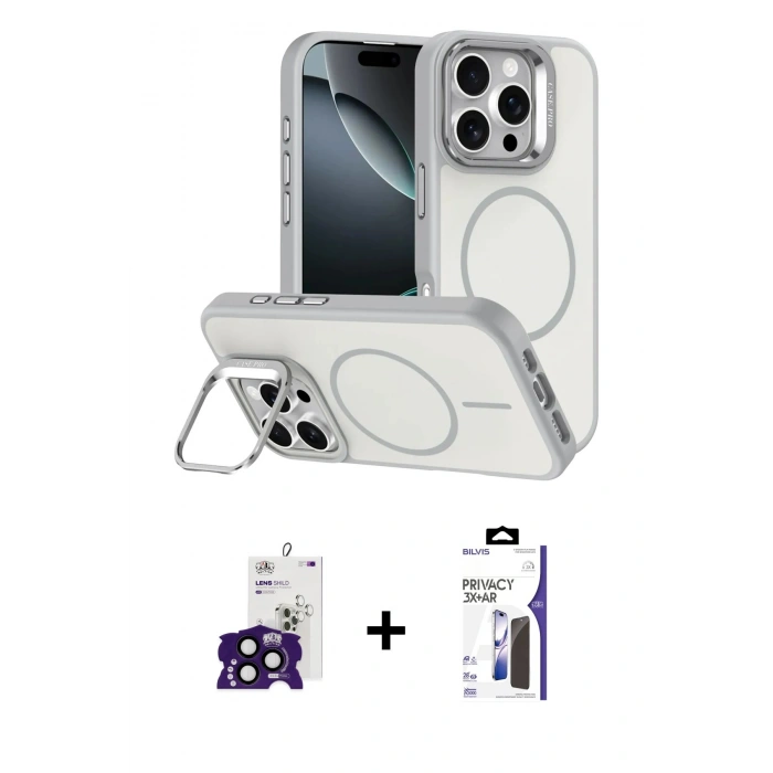 MARSİLYAN™- iPhone 16 Pro Max Kılıf Çekirdek Klasik - Siyah Bilvis 3X AR Hayalet Cam Ekran Koruyucu + Bilvis Titan Kamera Lens - SH