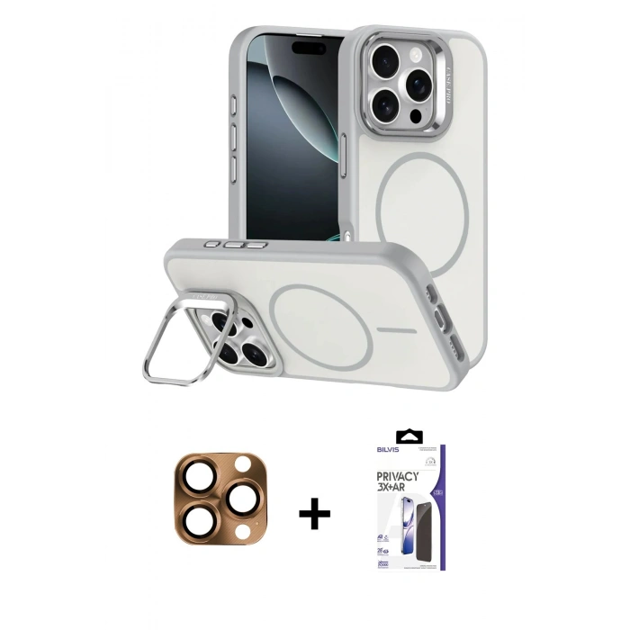 MARSİLYAN™- iPhone 16 Pro Max Kılıf Çekirdek Klasik - Siyah Bilvis 3X AR Hayalet Cam Ekran Koruyucu + Pers Alüminyum Kamera Lens - CLTM