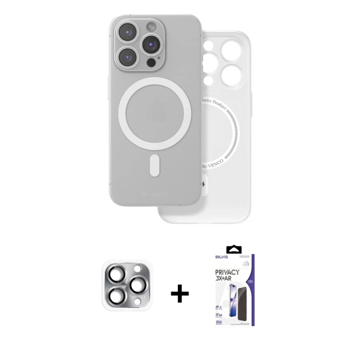MARSİLYAN™- iPhone 16 Pro Max Kılıf Çekirdek Klasik - Siyah Bilvis 3X AR Hayalet Cam Ekran Koruyucu + Pers Alüminyum Kamera Lens - GI