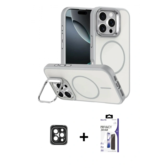 MARSİLYAN™- iPhone 16 Pro Max Kılıf Çekirdek Klasik - Siyah Bilvis 3X AR Hayalet Cam Ekran Koruyucu + PVD Metal Kamera Lens - SH