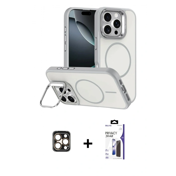 MARSİLYAN™- iPhone 16 Pro Max Kılıf Çekirdek Klasik - Siyah Bilvis 3X AR Hayalet Cam Ekran Koruyucu + PVD Metal Kamera Lens - GD