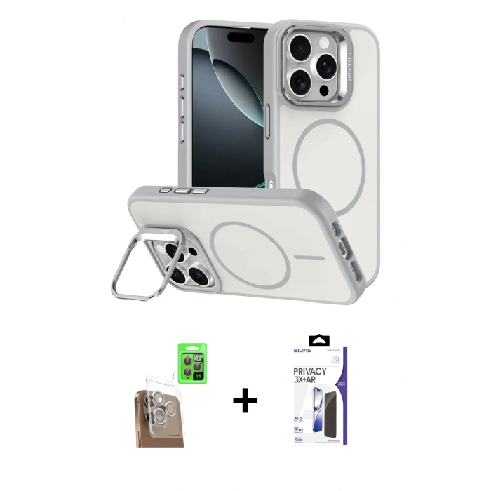 MARSİLYAN™- iPhone 16 Pro Max Kılıf Çekirdek Klasik - Siyah Bilvis 3X AR Hayalet Cam Ekran Koruyucu + Raze Metal Kamera Lens - CLTM