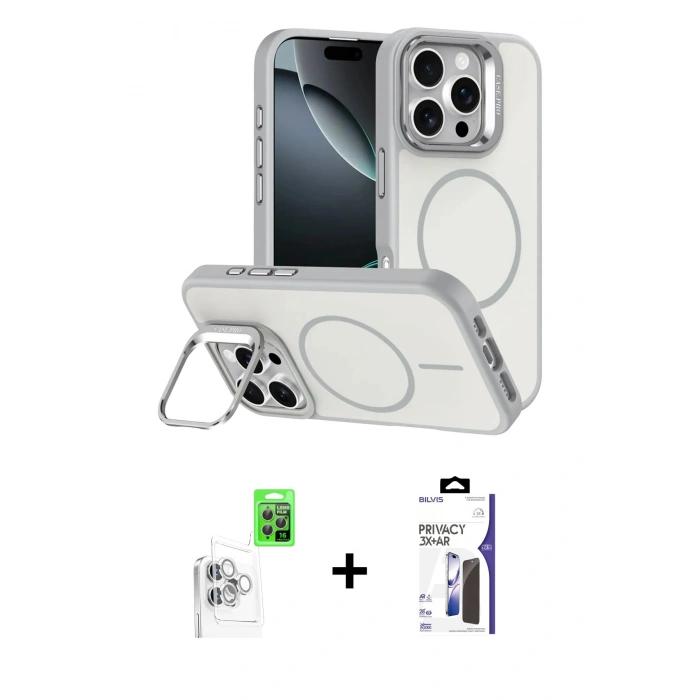 MARSİLYAN™- iPhone 16 Pro Max Kılıf Çekirdek Klasik - Siyah Bilvis 3X AR Hayalet Cam Ekran Koruyucu + Raze Metal Kamera Lens - BZ