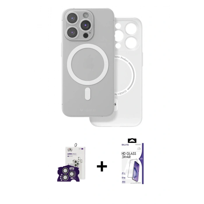 MARSİLYAN™- iPhone 16 Pro Max Kılıf Çekirdek Klasik - Siyah Bilvis 3X AR HD Cam Ekran Koruyucu + Bilvis Titan Kamera Lens - GS