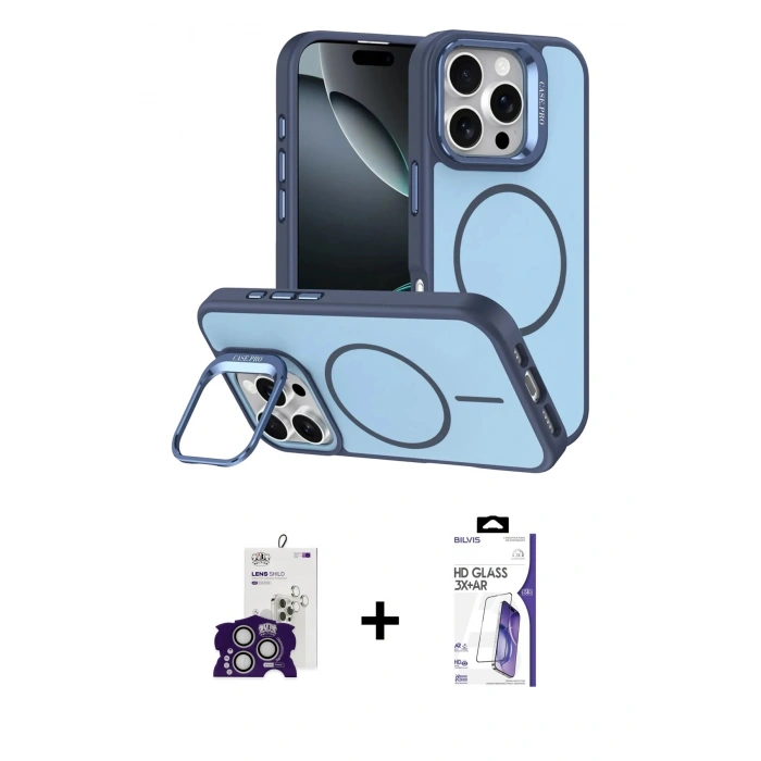 MARSİLYAN™- iPhone 16 Pro Max Kılıf Çekirdek Klasik - Siyah Bilvis 3X AR HD Cam Ekran Koruyucu + Bilvis Titan Kamera Lens - GS