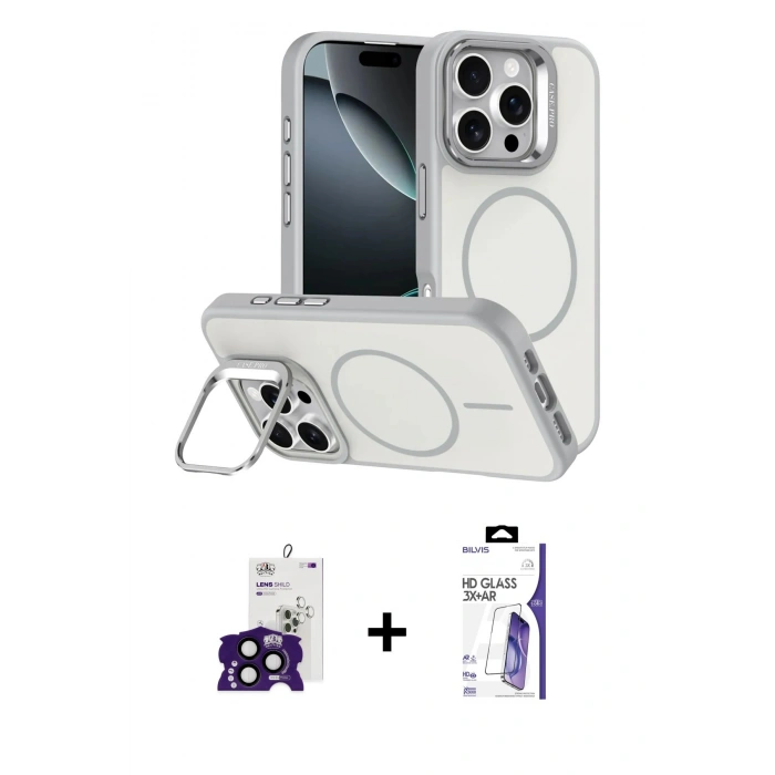 MARSİLYAN™- iPhone 16 Pro Max Kılıf Çekirdek Klasik - Siyah Bilvis 3X AR HD Cam Ekran Koruyucu + Bilvis Titan Kamera Lens - SH