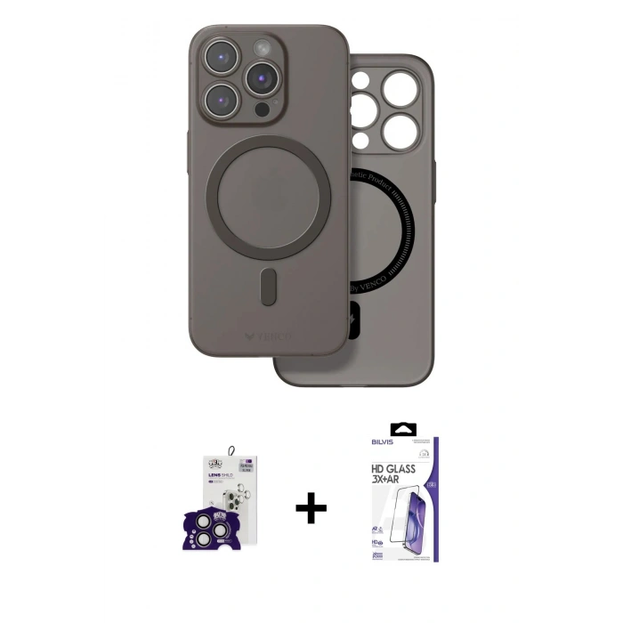 MARSİLYAN™- iPhone 16 Pro Max Kılıf Çekirdek Klasik - Siyah Bilvis 3X AR HD Cam Ekran Koruyucu + Bilvis Titan Kamera Lens - TMGI
