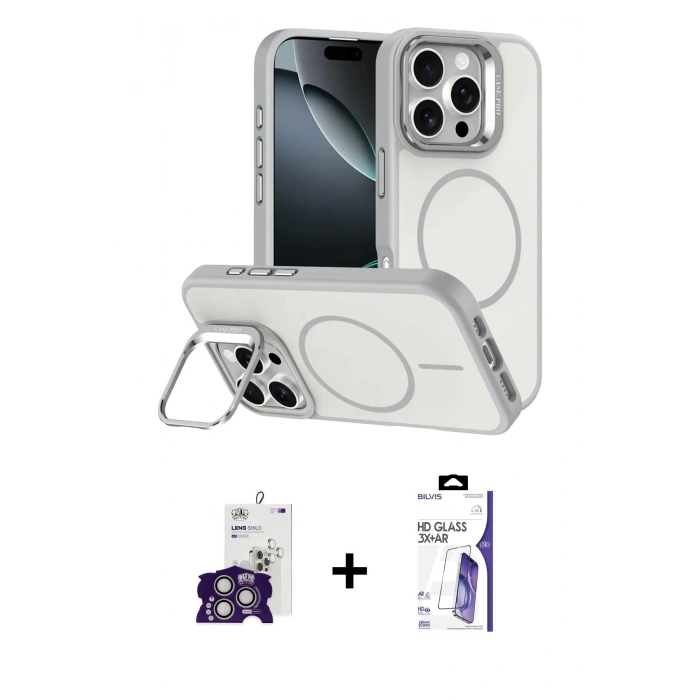MARSİLYAN™- iPhone 16 Pro Max Kılıf Çekirdek Klasik - Siyah Bilvis 3X AR HD Cam Ekran Koruyucu + Bilvis Titan Kamera Lens - GS