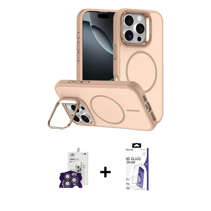 MARSİLYAN™- iPhone 16 Pro Max Kılıf Çekirdek Klasik - Siyah Bilvis 3X AR HD Cam Ekran Koruyucu + Bilvis Titan Kamera Lens - GS