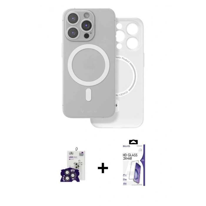 MARSİLYAN™- iPhone 16 Pro Max Kılıf Çekirdek Klasik - Siyah Bilvis 3X AR HD Cam Ekran Koruyucu + Bilvis Titan Kamera Lens - TMGI