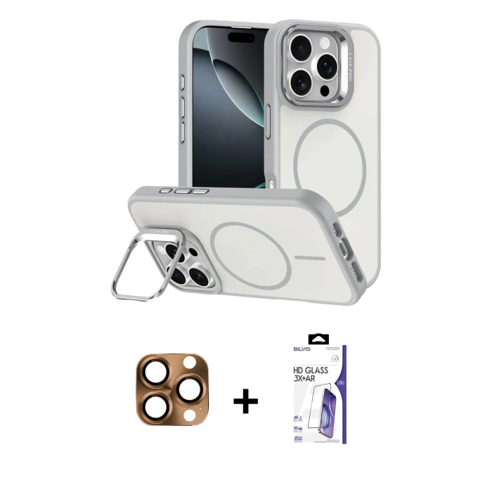 MARSİLYAN™- iPhone 16 Pro Max Kılıf Çekirdek Klasik - Siyah Bilvis 3X AR HD Cam Ekran Koruyucu + Pers Alüminyum Kamera Lens - CLTM