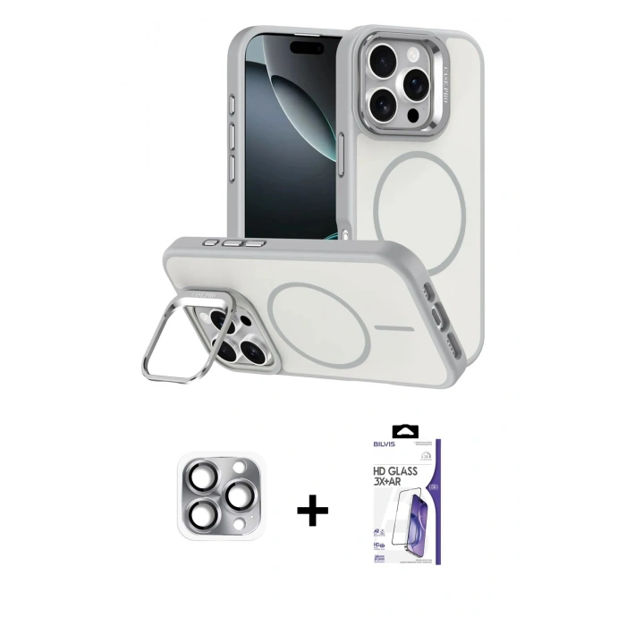 MARSİLYAN™- iPhone 16 Pro Max Kılıf Çekirdek Klasik - Siyah Bilvis 3X AR HD Cam Ekran Koruyucu + Pers Alüminyum Kamera Lens - GI