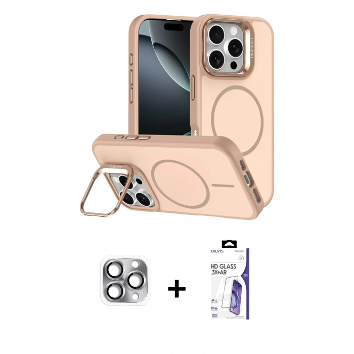 MARSİLYAN™- iPhone 16 Pro Max Kılıf Çekirdek Klasik - Siyah Bilvis 3X AR HD Cam Ekran Koruyucu + Pers Alüminyum Kamera Lens - GI
