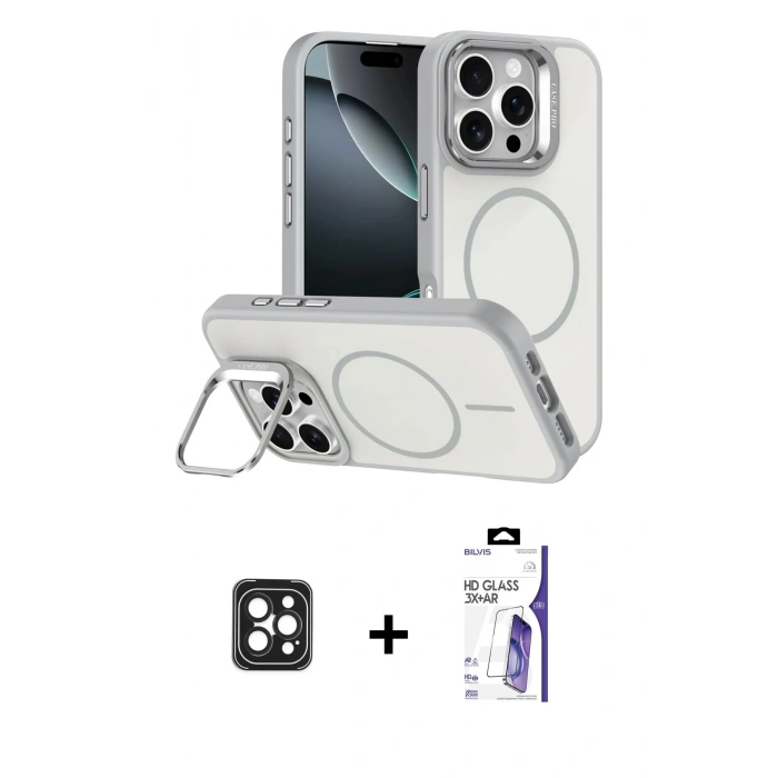 MARSİLYAN™- iPhone 16 Pro Max Kılıf Çekirdek Klasik - Siyah Bilvis 3X AR HD Cam Ekran Koruyucu + PVD Metal Kamera Lens - SH