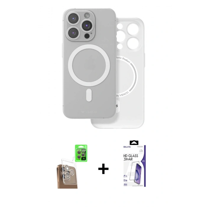 MARSİLYAN™- iPhone 16 Pro Max Kılıf Çekirdek Klasik - Siyah Bilvis 3X AR HD Cam Ekran Koruyucu + Raze Metal Kamera Lens - CLTM