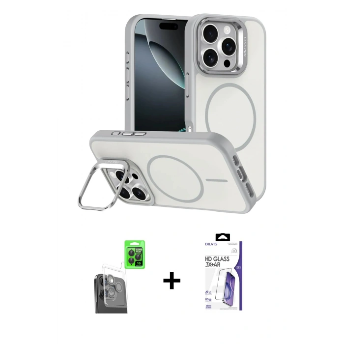 MARSİLYAN™- iPhone 16 Pro Max Kılıf Çekirdek Klasik - Siyah Bilvis 3X AR HD Cam Ekran Koruyucu + Raze Metal Kamera Lens - SH