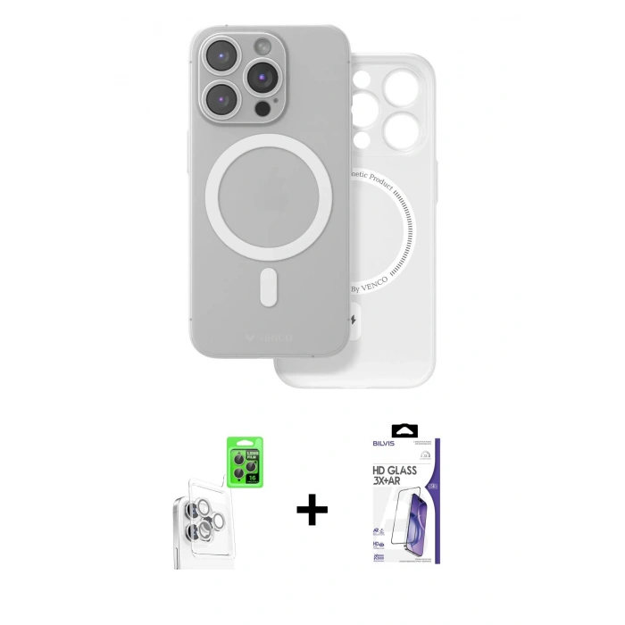 MARSİLYAN™- iPhone 16 Pro Max Kılıf Çekirdek Klasik - Siyah Bilvis 3X AR HD Cam Ekran Koruyucu + Raze Metal Kamera Lens - BZ
