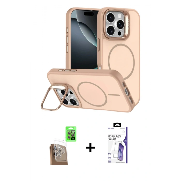 MARSİLYAN™- iPhone 16 Pro Max Kılıf Çekirdek Klasik - Siyah Bilvis 3X AR HD Cam Ekran Koruyucu + Raze Metal Kamera Lens - CLTM