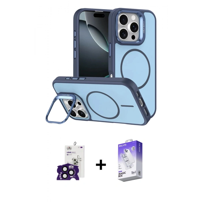 MARSİLYAN™- iPhone 16 Pro Max Kılıf Çekirdek Klasik - Siyah Bilvis 5in1 3D Magic Cam Ekran Koruyucu + Bilvis Titan Kamera Lens - SH