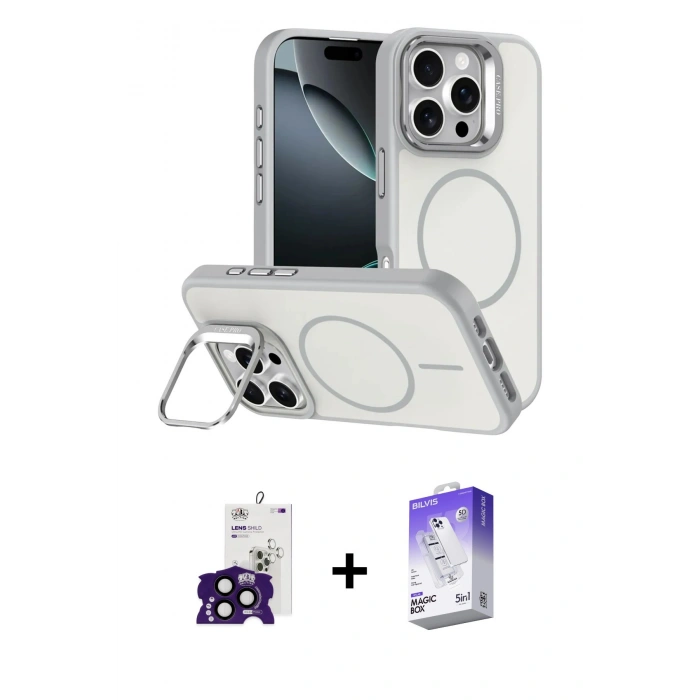 MARSİLYAN™- iPhone 16 Pro Max Kılıf Çekirdek Klasik - Siyah Bilvis 5in1 3D Magic Cam Ekran Koruyucu + Bilvis Titan Kamera Lens - SH