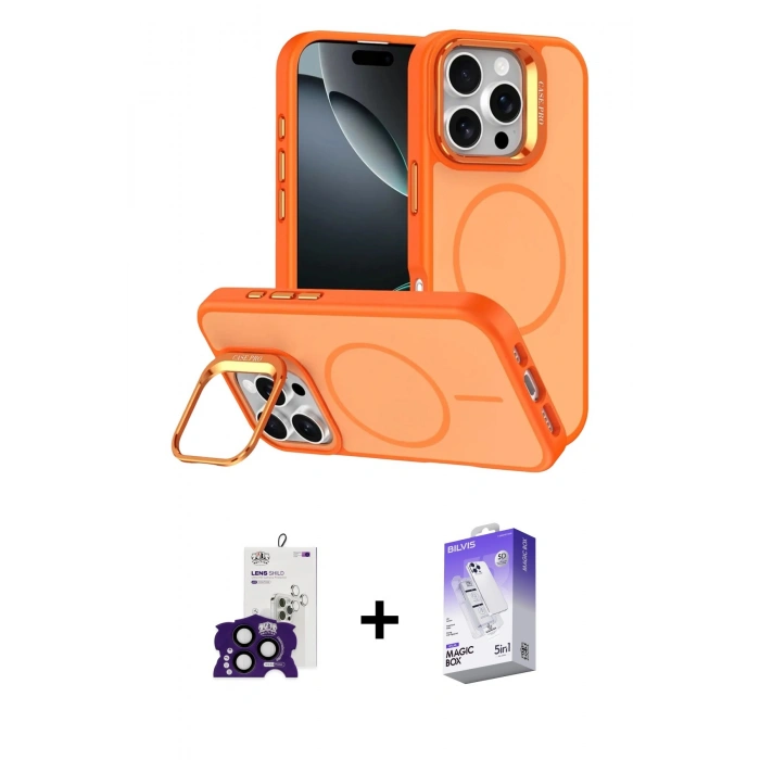 MARSİLYAN™- iPhone 16 Pro Max Kılıf Çekirdek Klasik - Siyah Bilvis 5in1 3D Magic Cam Ekran Koruyucu + Bilvis Titan Kamera Lens - SH