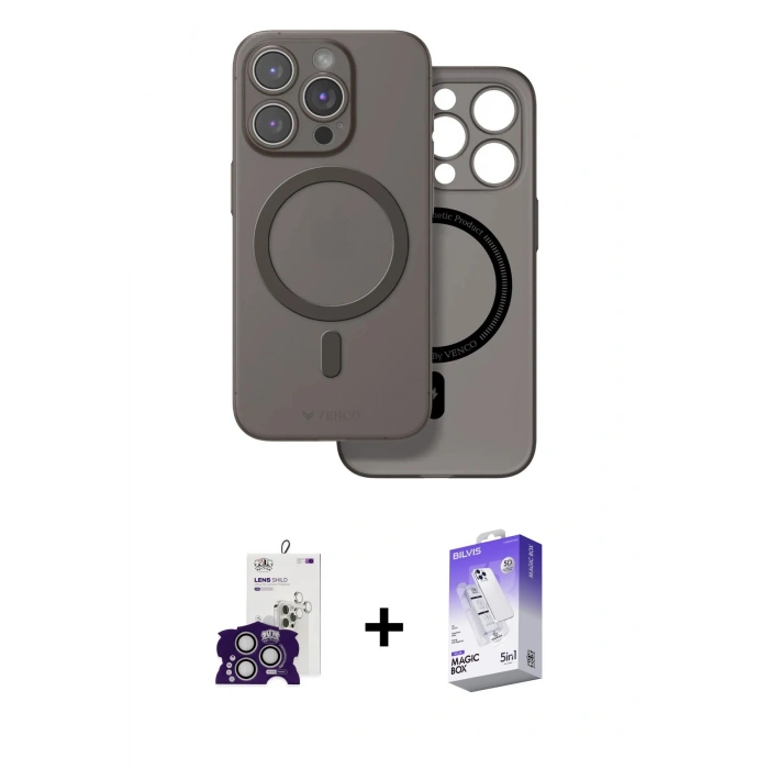 MARSİLYAN™- iPhone 16 Pro Max Kılıf Çekirdek Klasik - Siyah Bilvis 5in1 3D Magic Cam Ekran Koruyucu + Bilvis Titan Kamera Lens - GS